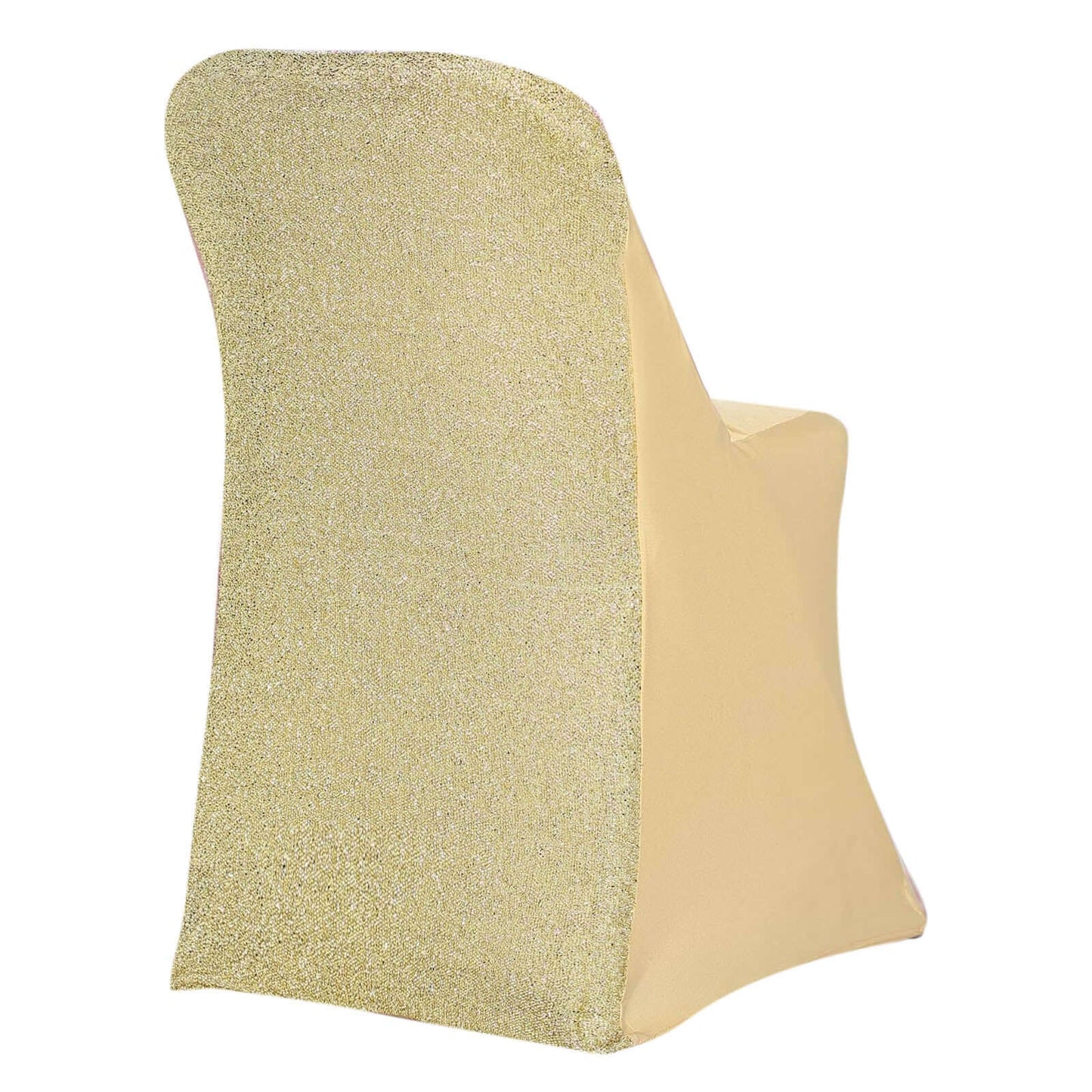 Stretch Spandex Chair Cover Champagne for Folding Chairs - Metallic Shimmer Tinsel Back Design Fitted Slipcover - Linen Luxes