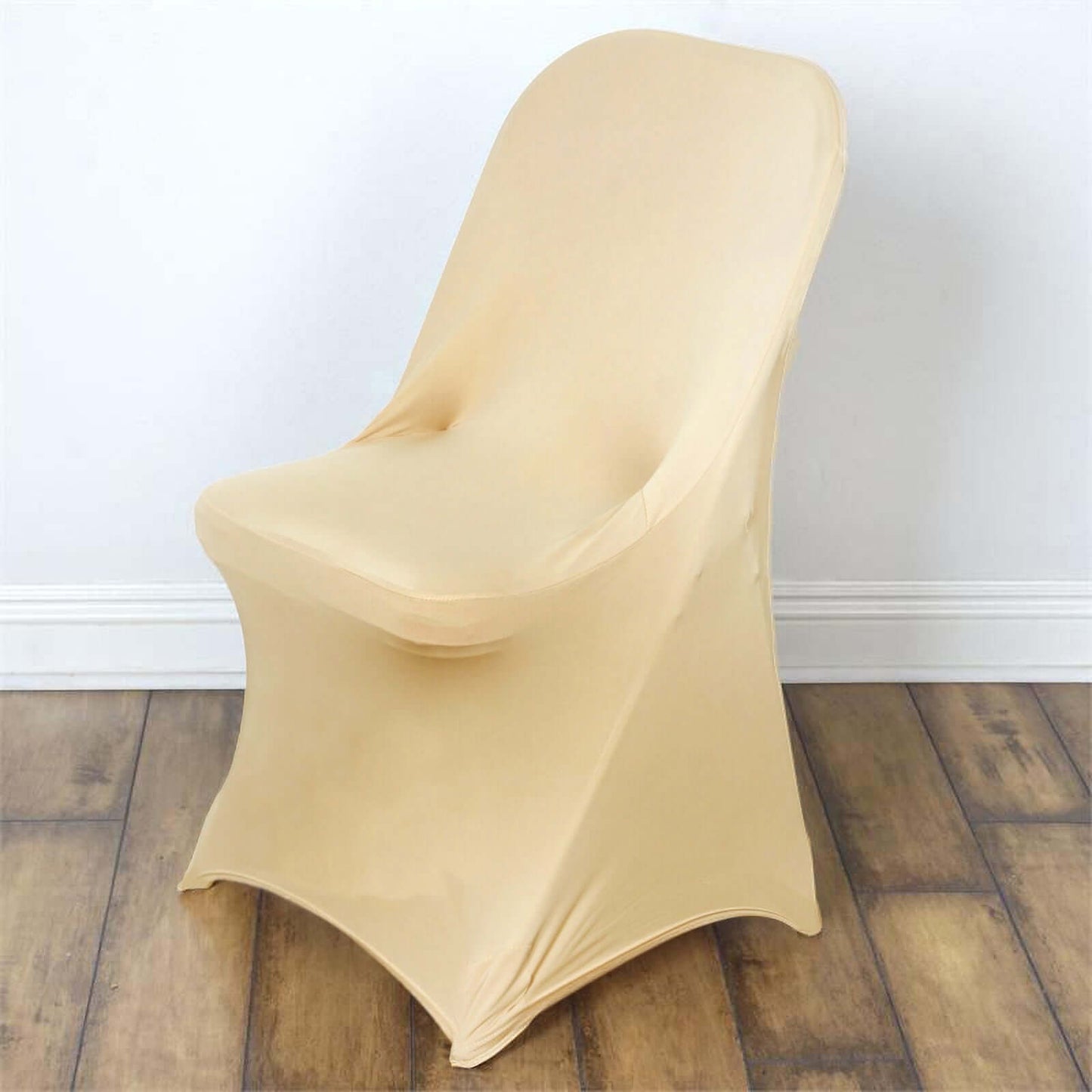 Stretch Spandex Chair Cover Champagne for Folding Chairs - Reusable & Wrinkle - Resistant 160GSM Fitted Slipcover - Linen Luxes