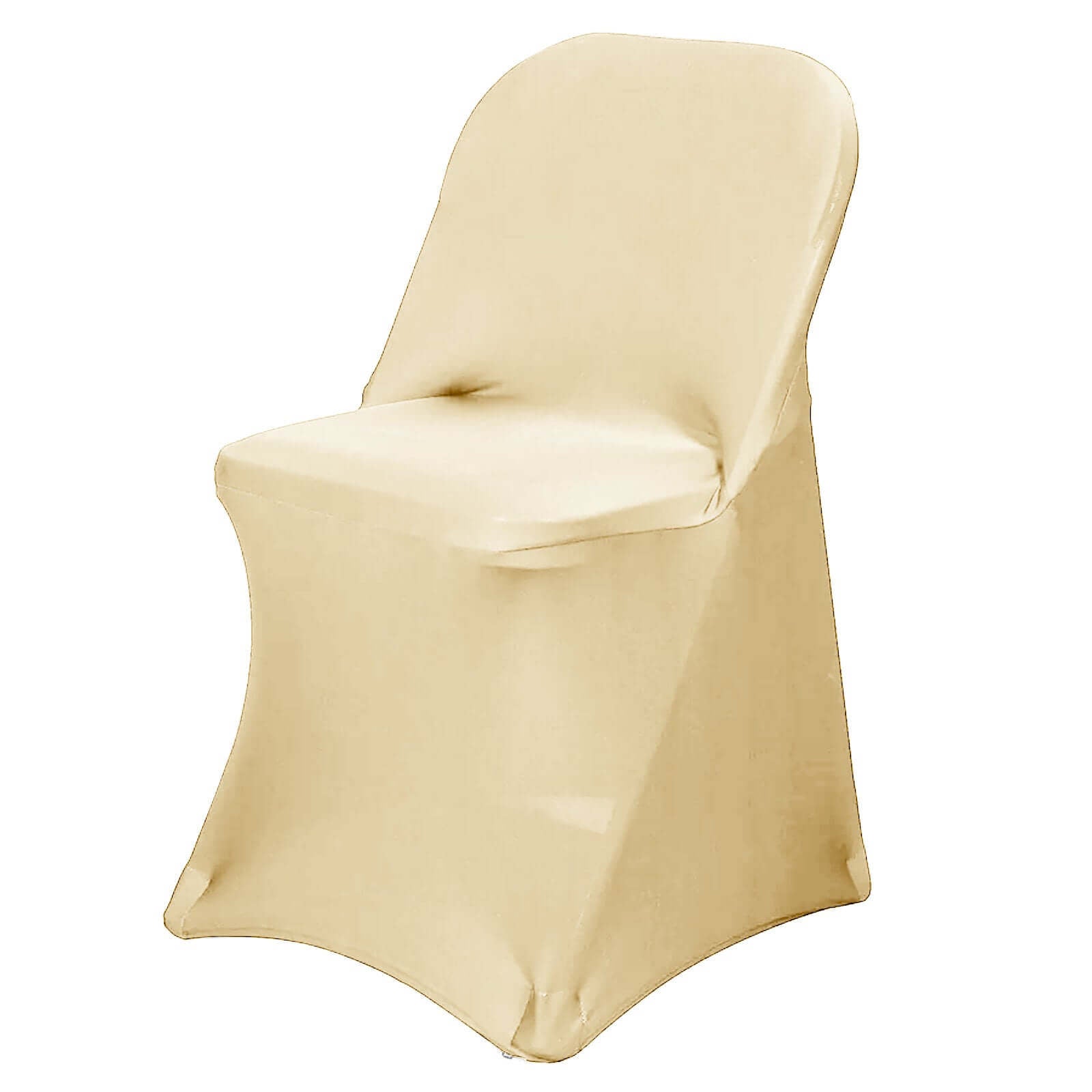 Stretch Spandex Chair Cover Champagne for Folding Chairs - Reusable & Wrinkle - Resistant 160GSM Fitted Slipcover - Linen Luxes