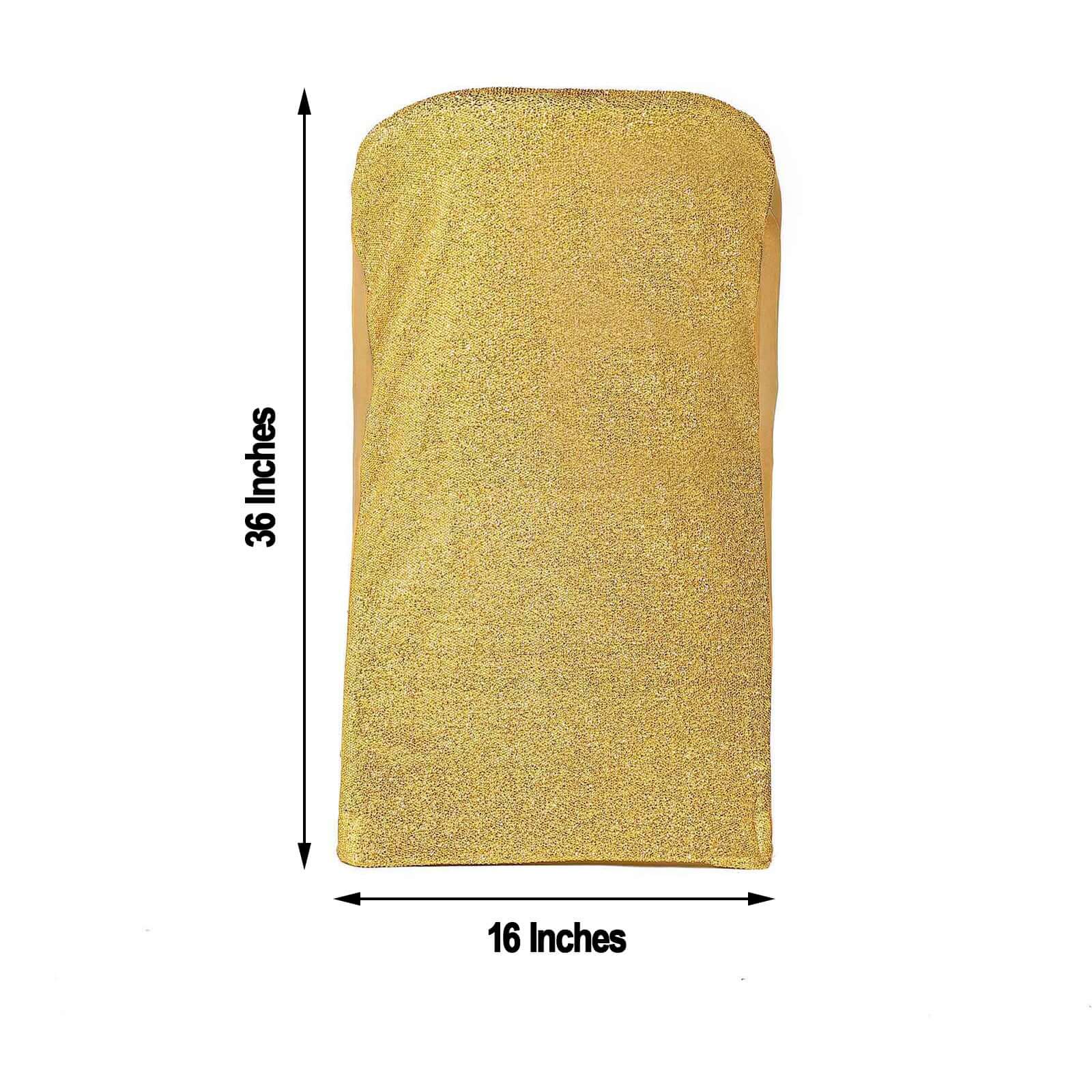 Stretch Spandex Chair Cover Gold for Folding Chairs - Luxurious Metallic Shimmer Tinsel Back Design Fitted Slipcover - Linen Luxes