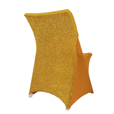 Stretch Spandex Chair Cover Gold for Folding Chairs - Luxurious Metallic Shimmer Tinsel Back Design Fitted Slipcover - Linen Luxes