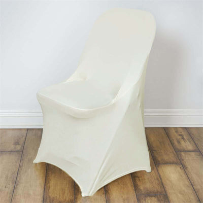 Stretch Spandex Chair Cover Ivory for Folding Chairs - Reusable & Wrinkle - Resistant 160GSM Fitted Slipcover - Linen Luxes
