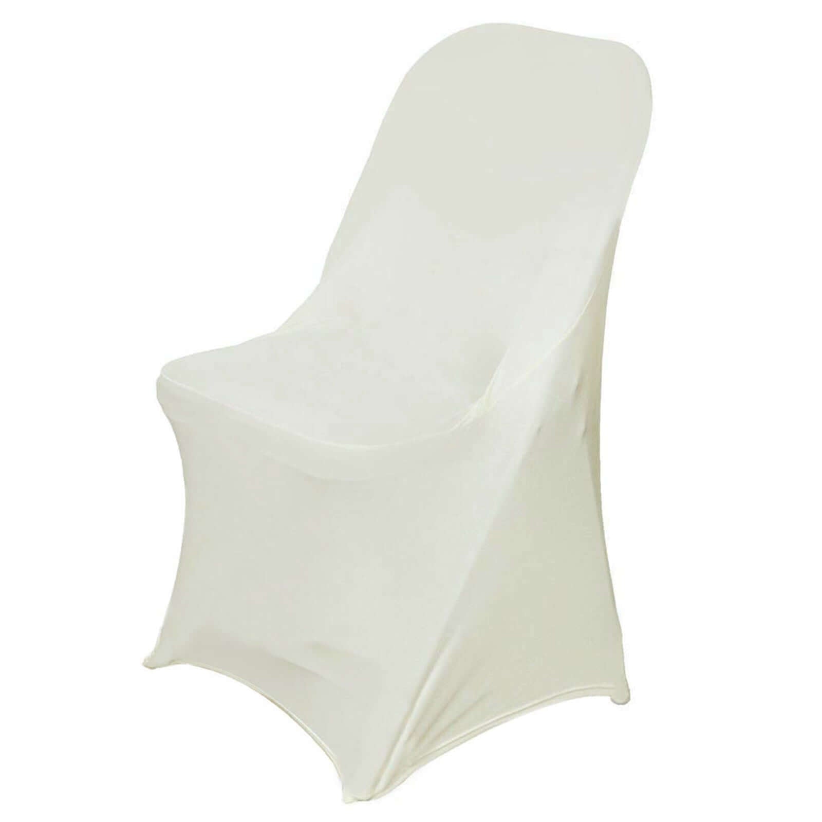Stretch Spandex Chair Cover Ivory for Folding Chairs - Reusable & Wrinkle - Resistant 160GSM Fitted Slipcover - Linen Luxes
