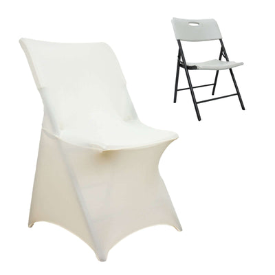 Stretch Spandex Chair Cover Ivory for Lifetime Folding Chairs - Wrinkle Resistant Snug Fit Slipcover with Foot Pockets
