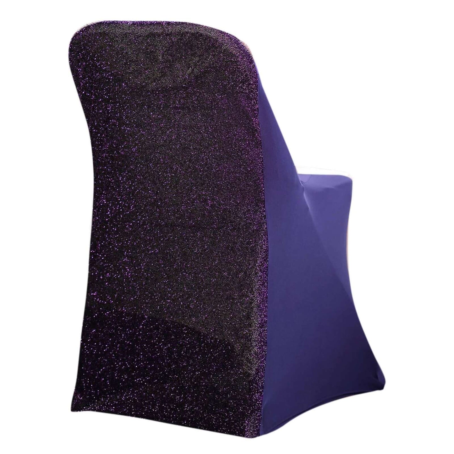 Stretch Spandex Chair Cover Purple for Folding Chairs - Metallic Shimmer Tinsel Back Design Fitted Slipcover - Linen Luxes