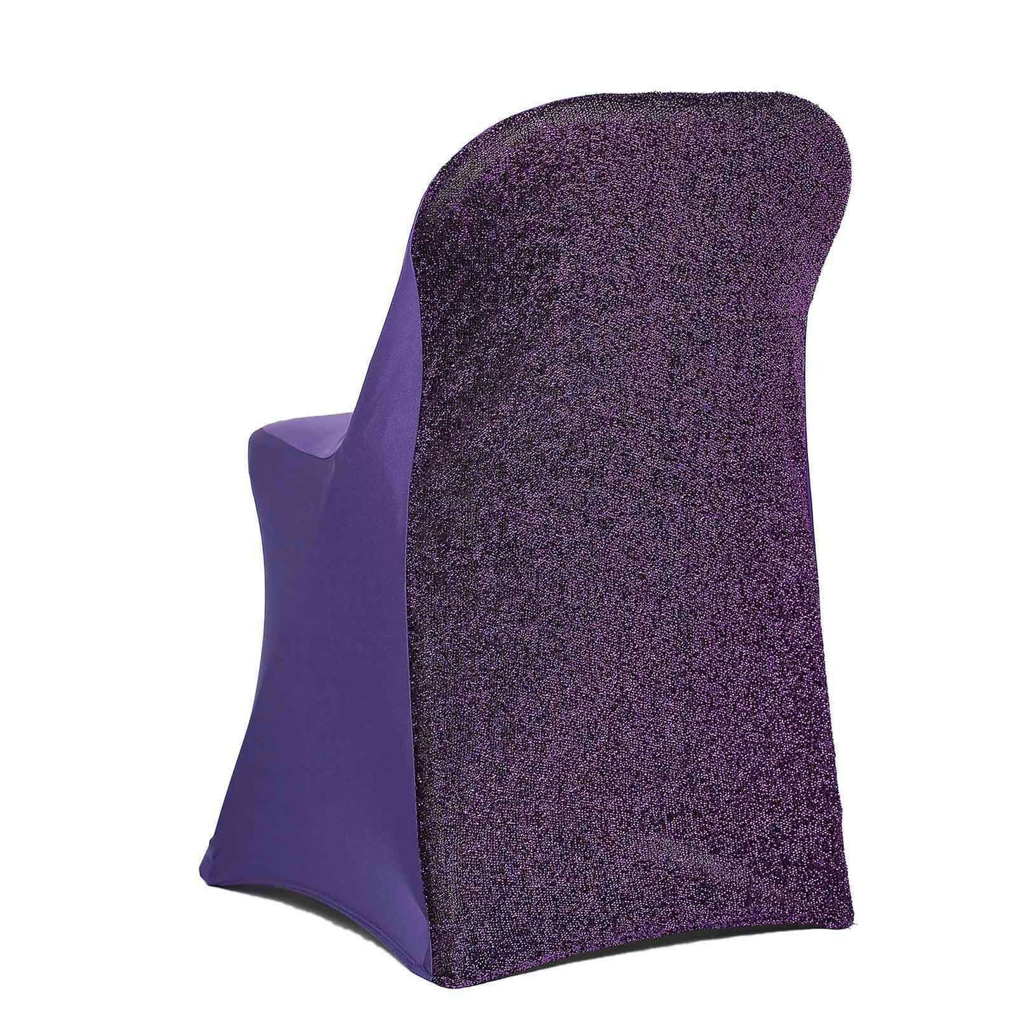 Stretch Spandex Chair Cover Purple for Folding Chairs - Metallic Shimmer Tinsel Back Design Fitted Slipcover - Linen Luxes