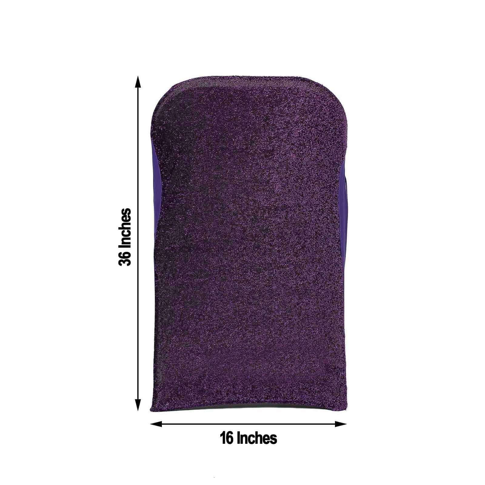 Stretch Spandex Chair Cover Purple for Folding Chairs - Metallic Shimmer Tinsel Back Design Fitted Slipcover - Linen Luxes
