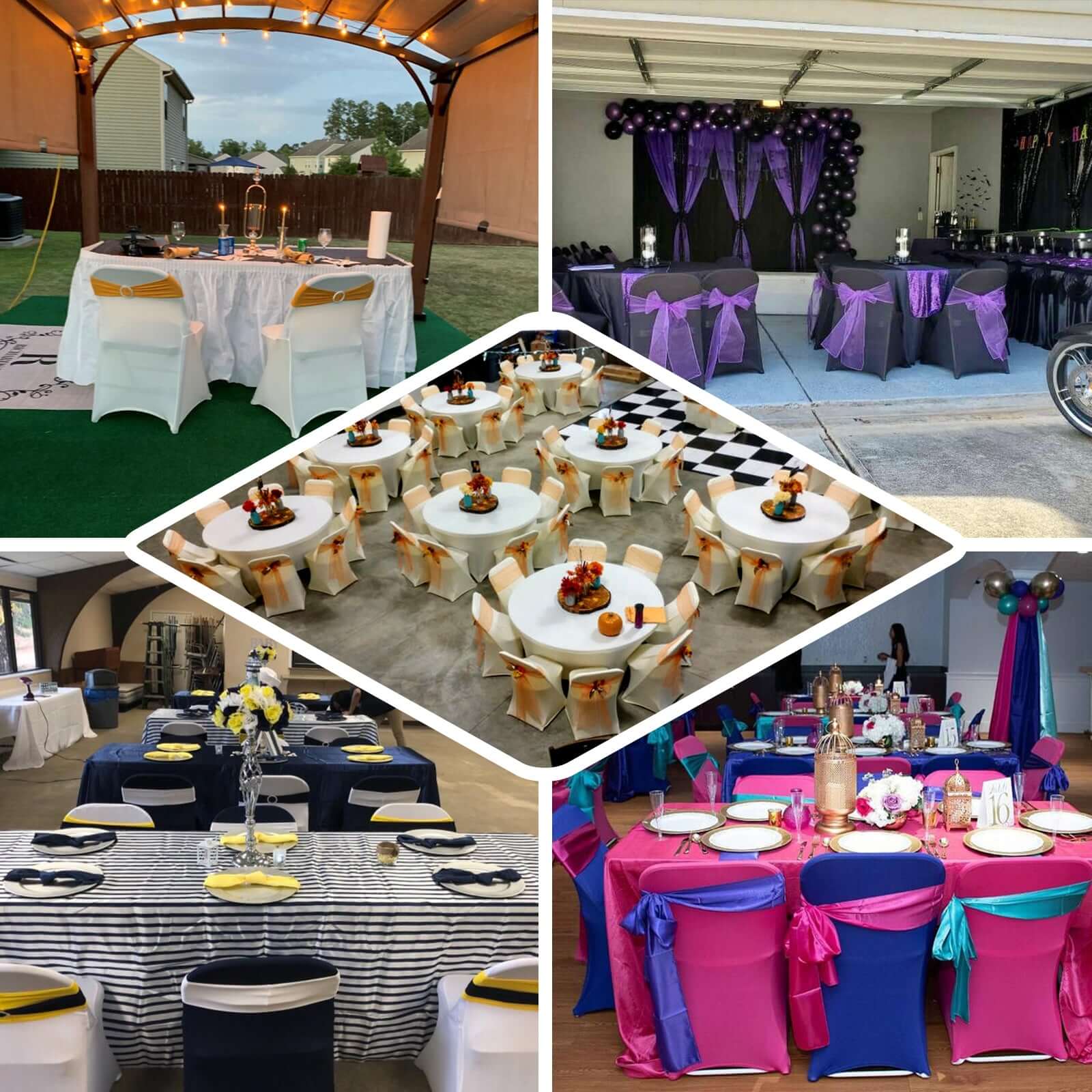 Stretch Spandex Chair Cover Purple for Folding Chairs - Reusable & Wrinkle - Resistant 160GSM Fitted Slipcover - Linen Luxes