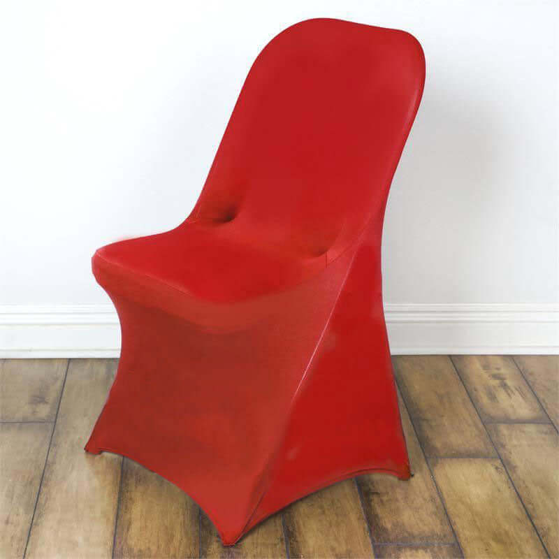 Stretch Spandex Chair Cover Red for Folding Chairs - Reusable & Wrinkle - Resistant 160GSM Fitted Slipcover - Linen Luxes