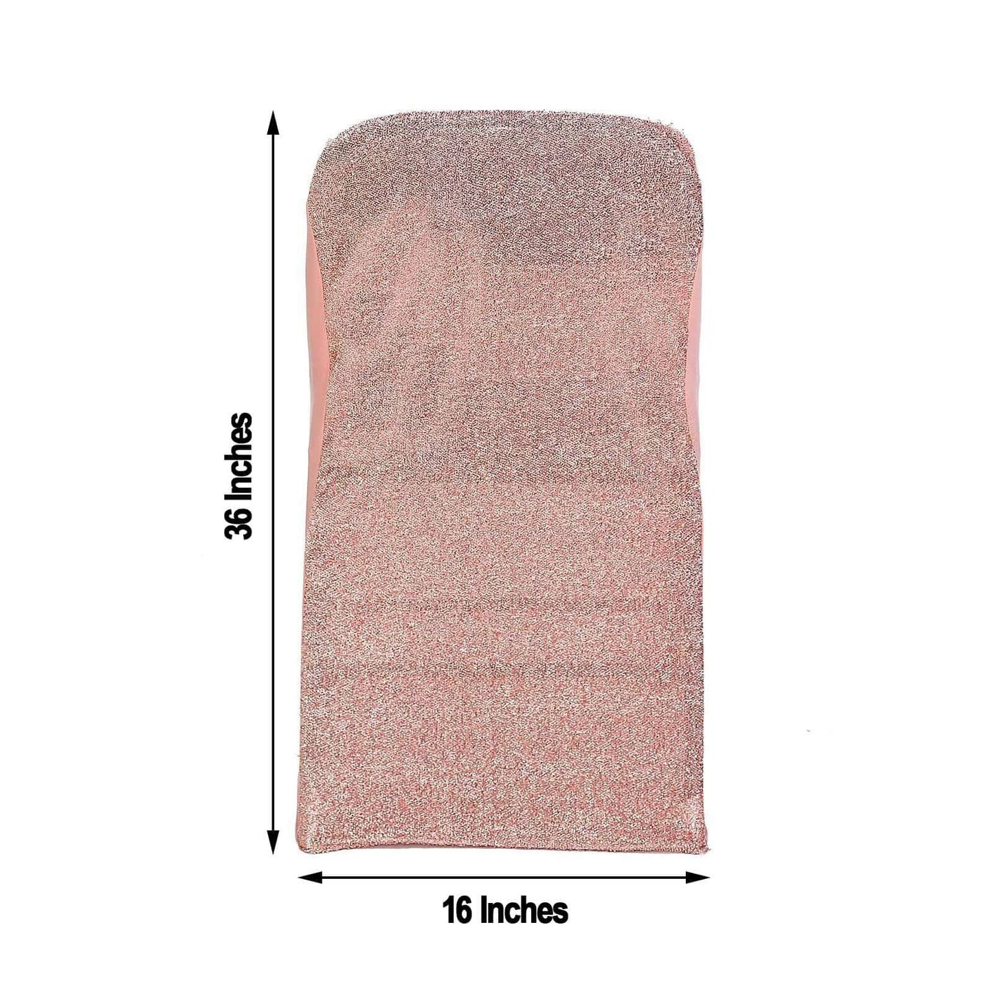 Stretch Spandex Chair Cover Rose Gold for Folding Chairs - Metallic Shimmer Tinsel Back Design Fitted Slipcover - Linen Luxes