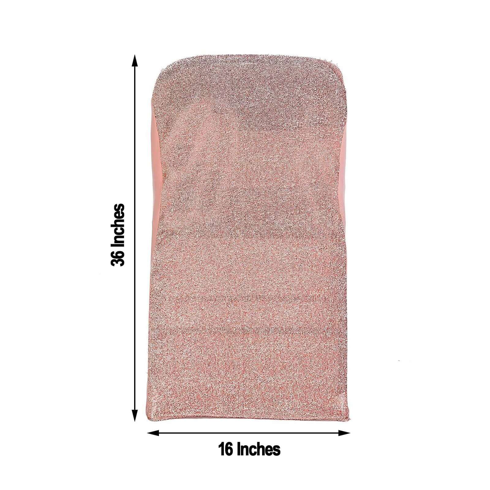Stretch Spandex Chair Cover Rose Gold for Folding Chairs - Metallic Shimmer Tinsel Back Design Fitted Slipcover - Linen Luxes