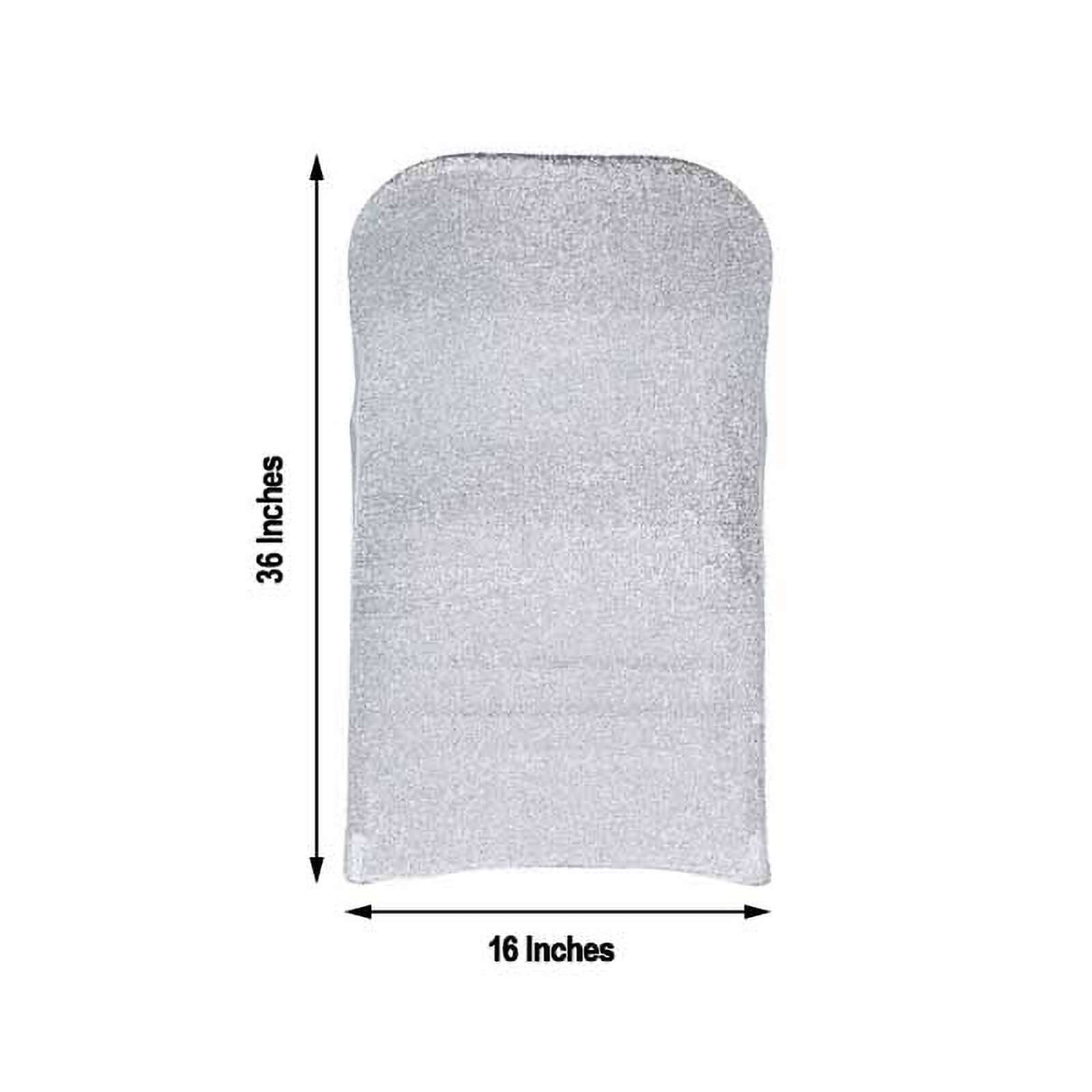 Stretch Spandex Chair Cover Silver for Folding Chairs - Metallic Shimmer Tinsel Back Design Fitted Slipcover - Linen Luxes