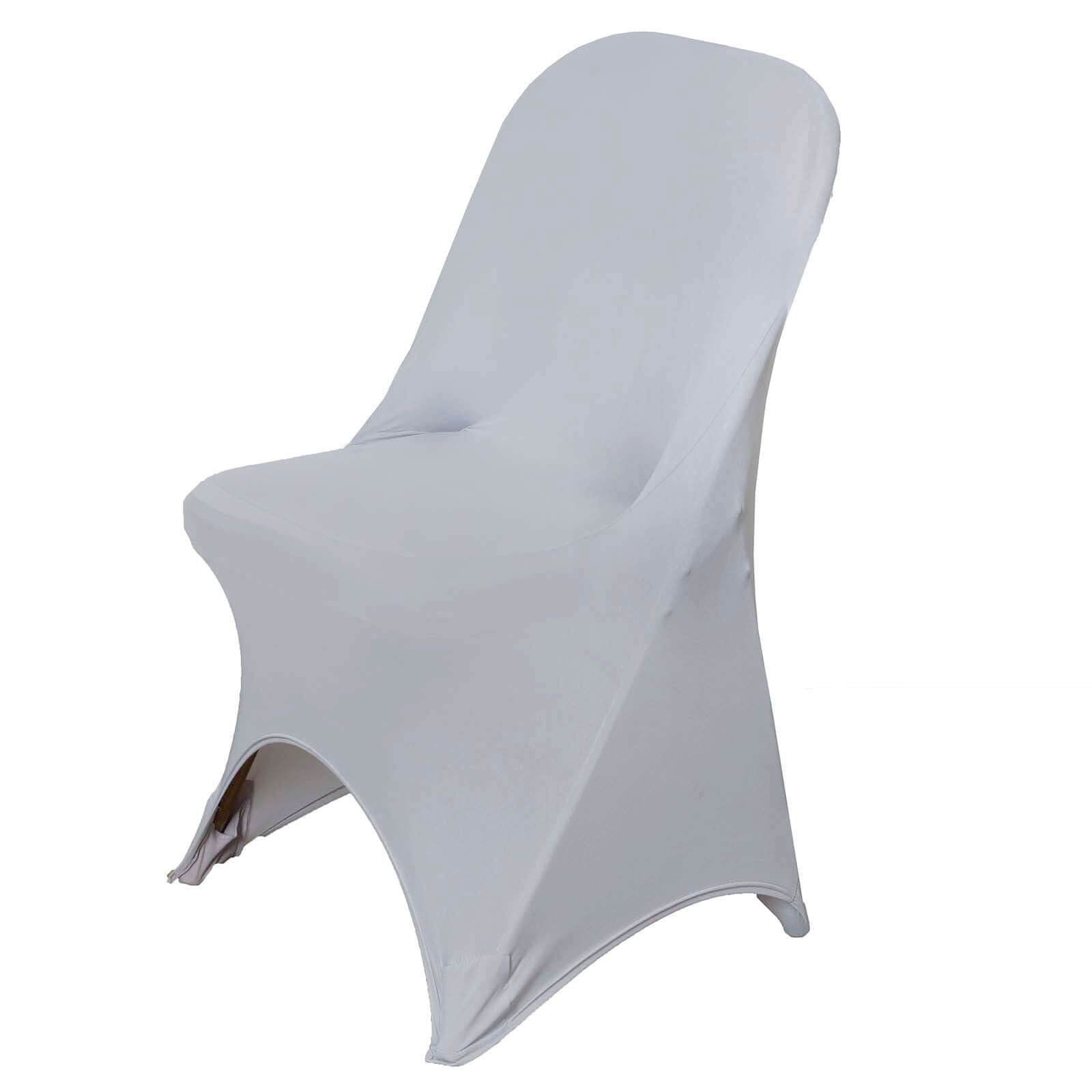 Stretch Spandex Chair Cover Silver for Folding Chairs - Reusable & Wrinkle - Resistant 160GSM Fitted Slipcover - Linen Luxes