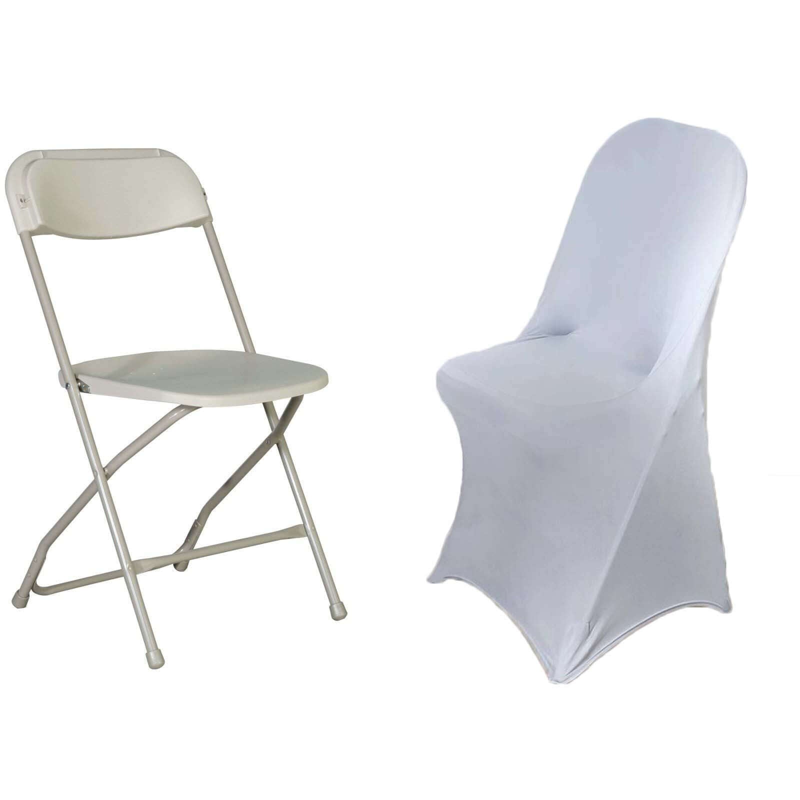 Stretch Spandex Chair Cover Silver for Folding Chairs - Reusable & Wrinkle - Resistant 160GSM Fitted Slipcover - Linen Luxes
