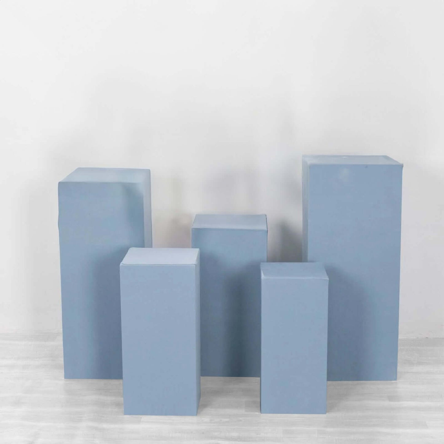 Set of 5 Dusty Blue Spandex Rectangle Pedestal Stand Covers, Stretchable Pillar Prop Covers - 160 GSM