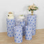 Set of 5 White Blue Spandex Cylinder Pedestal Stand Covers in French Toile Floral Pattern, Stretchable Pillar Prop Covers - 160 GSM