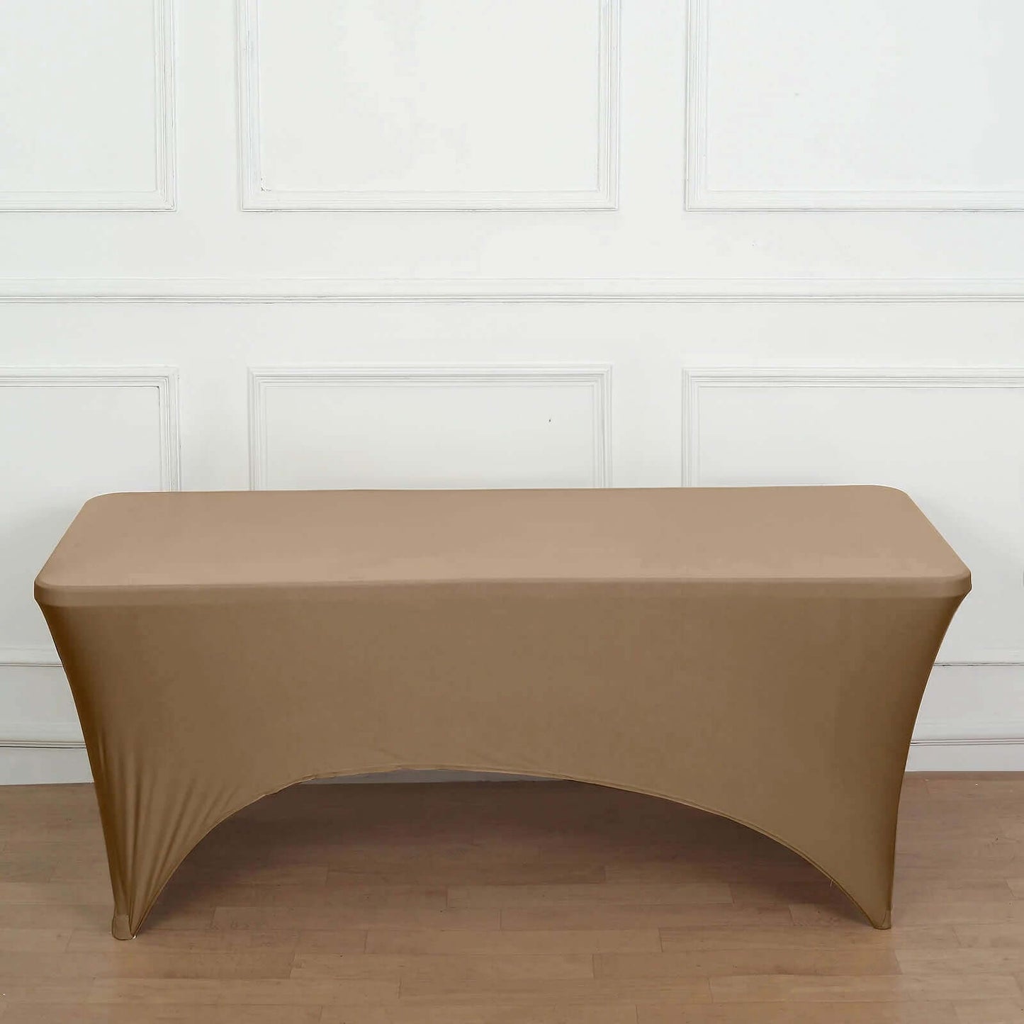 Stretch Spandex 96"x30" Rectangle Table Cover Taupe - Durable Form-Fitting Tablecloth