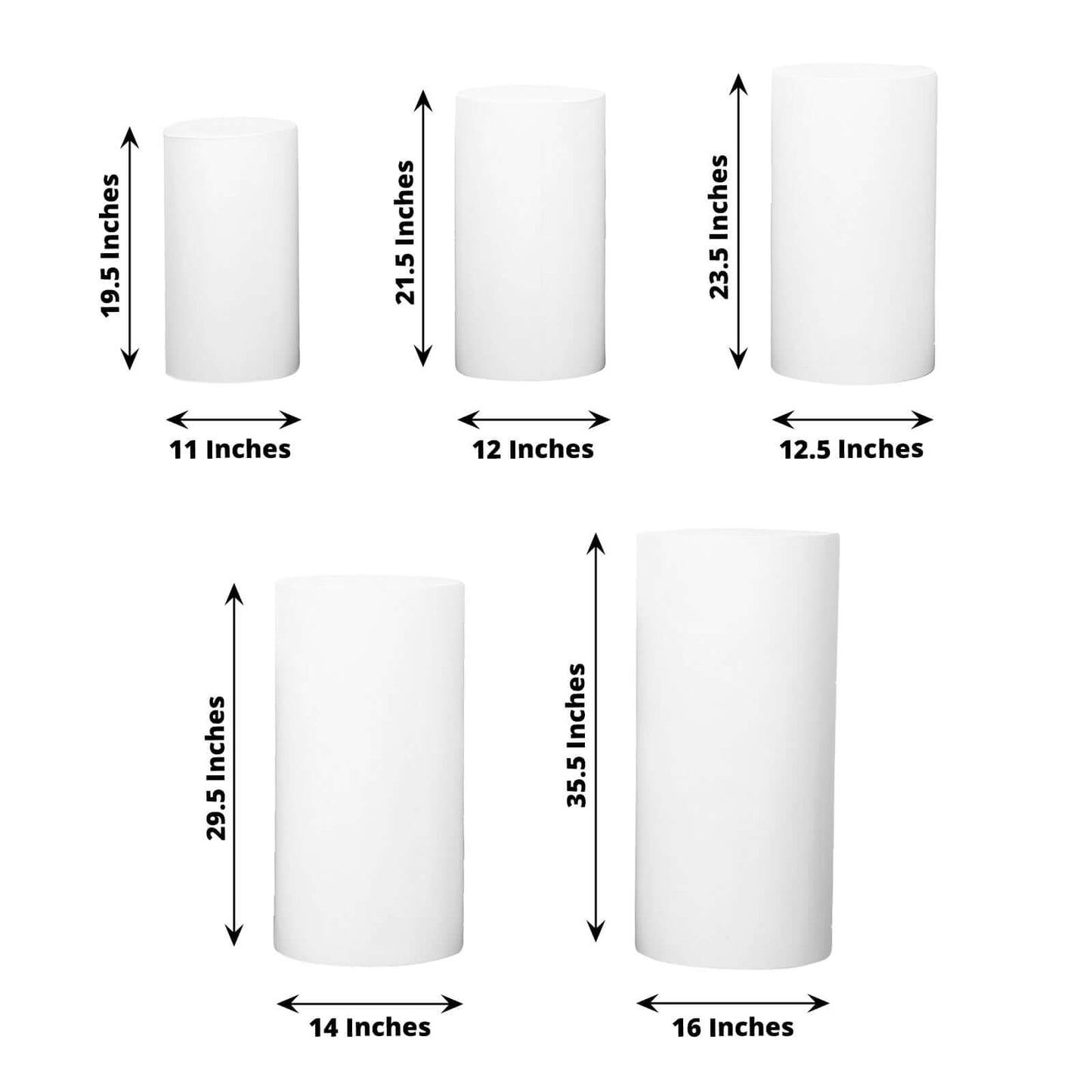 Set of 5 White Spandex Cylinder Pedestal Stand Covers, Stretchable Pillar Prop Covers - 160 GSM