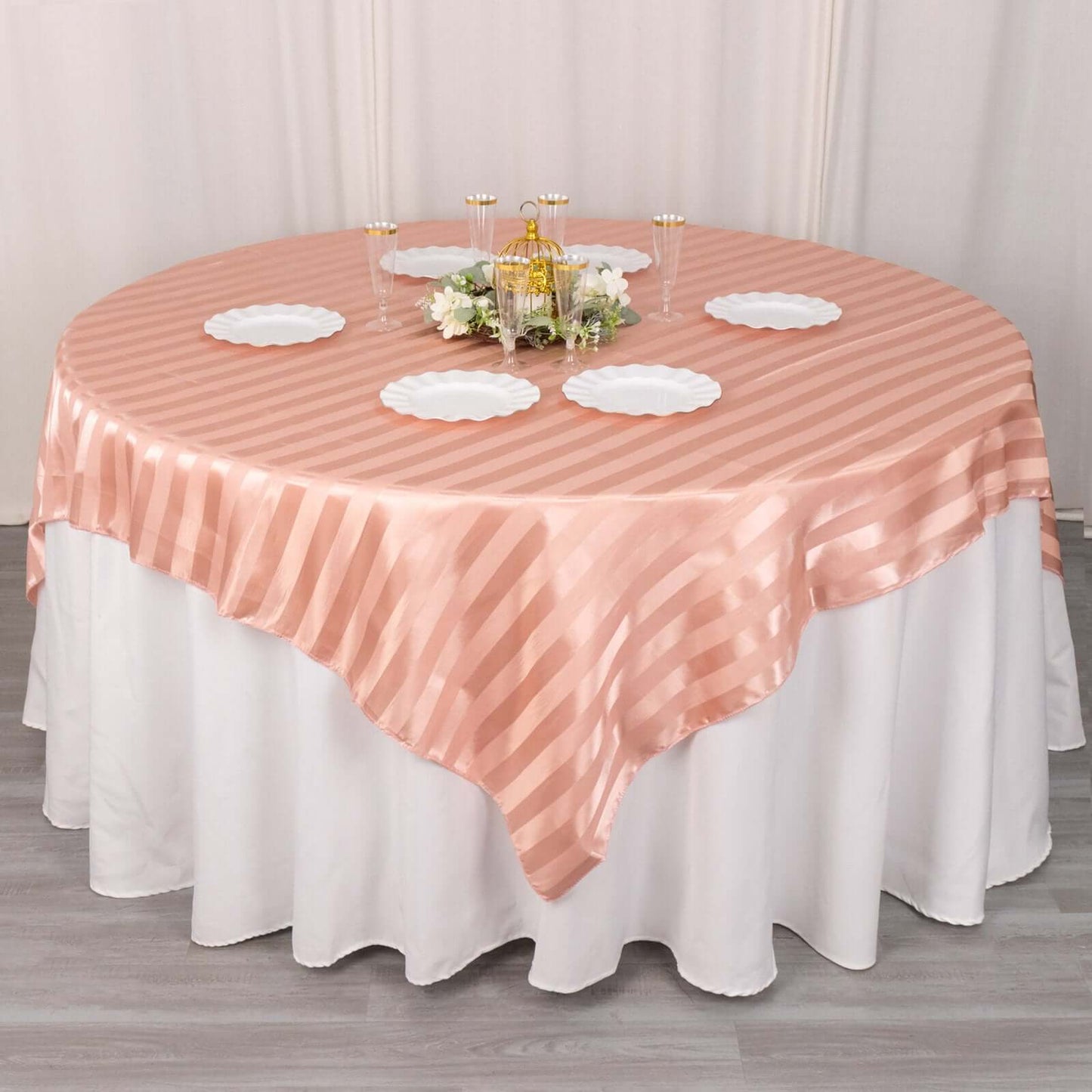 Satin 72"x72" Table Overlay Square Tablecloth Dusty Rose - Stripe Table Topper