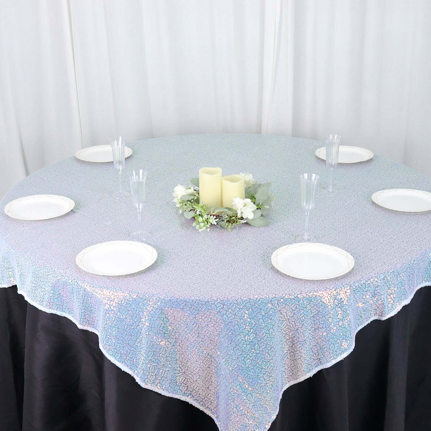 Sequin 60"x60" Table Overlay Square Tablecloth  Iridescent Blue - Luxe Wedding Table Topper