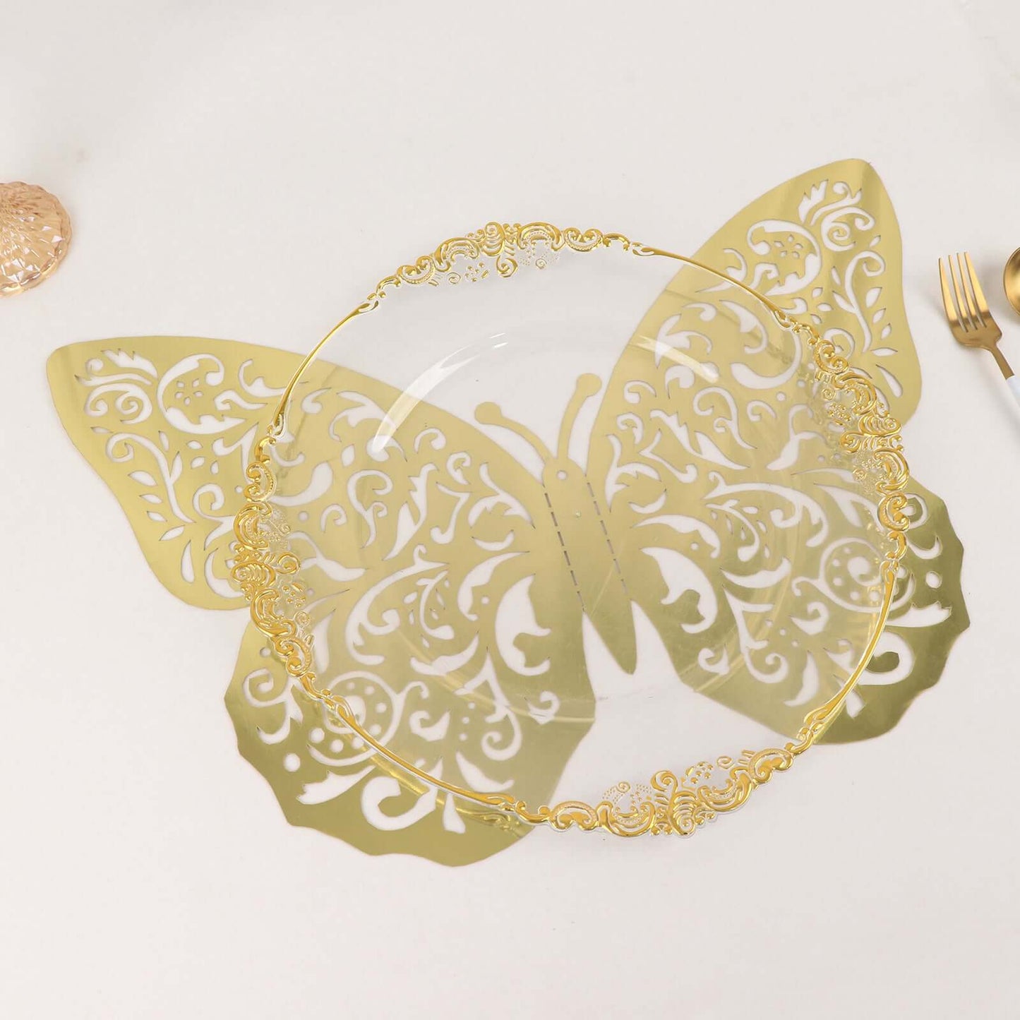 10 Pack Metallic Gold Foil Jumbo 3D Butterfly Wall Stickers, 14"x20" Disposable Paper Charger Placemats