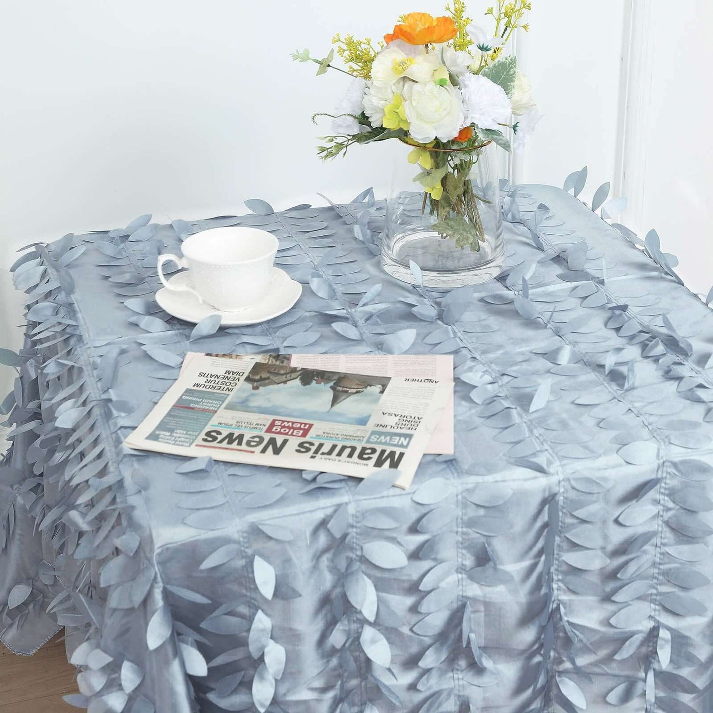 Taffeta 54"x54" Square Tablecloth Dusty Blue 3D Leaf Petal Table Cover