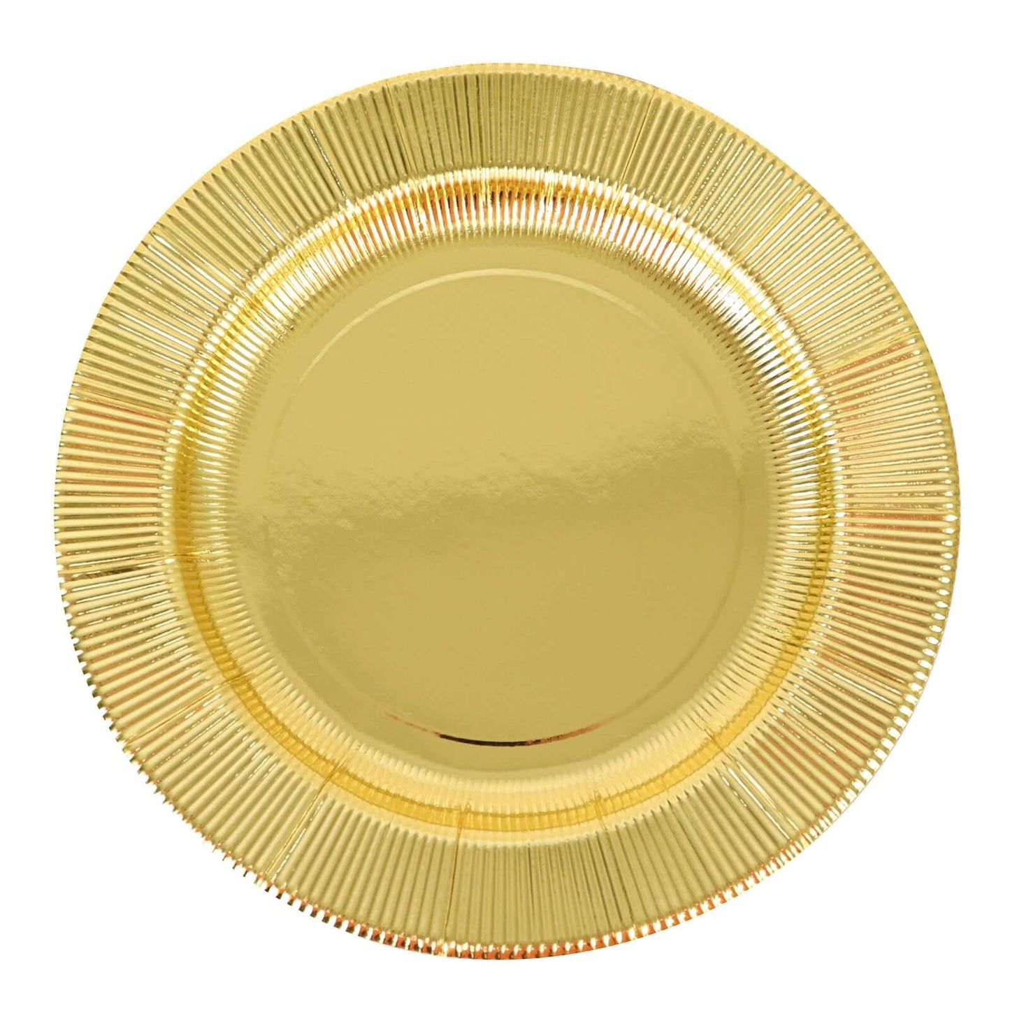 25-Pack Paper 10" Round Dinner Plates in Metallic Gold Sunray Design - Disposable Heavy Duty 350GSM Party Plates