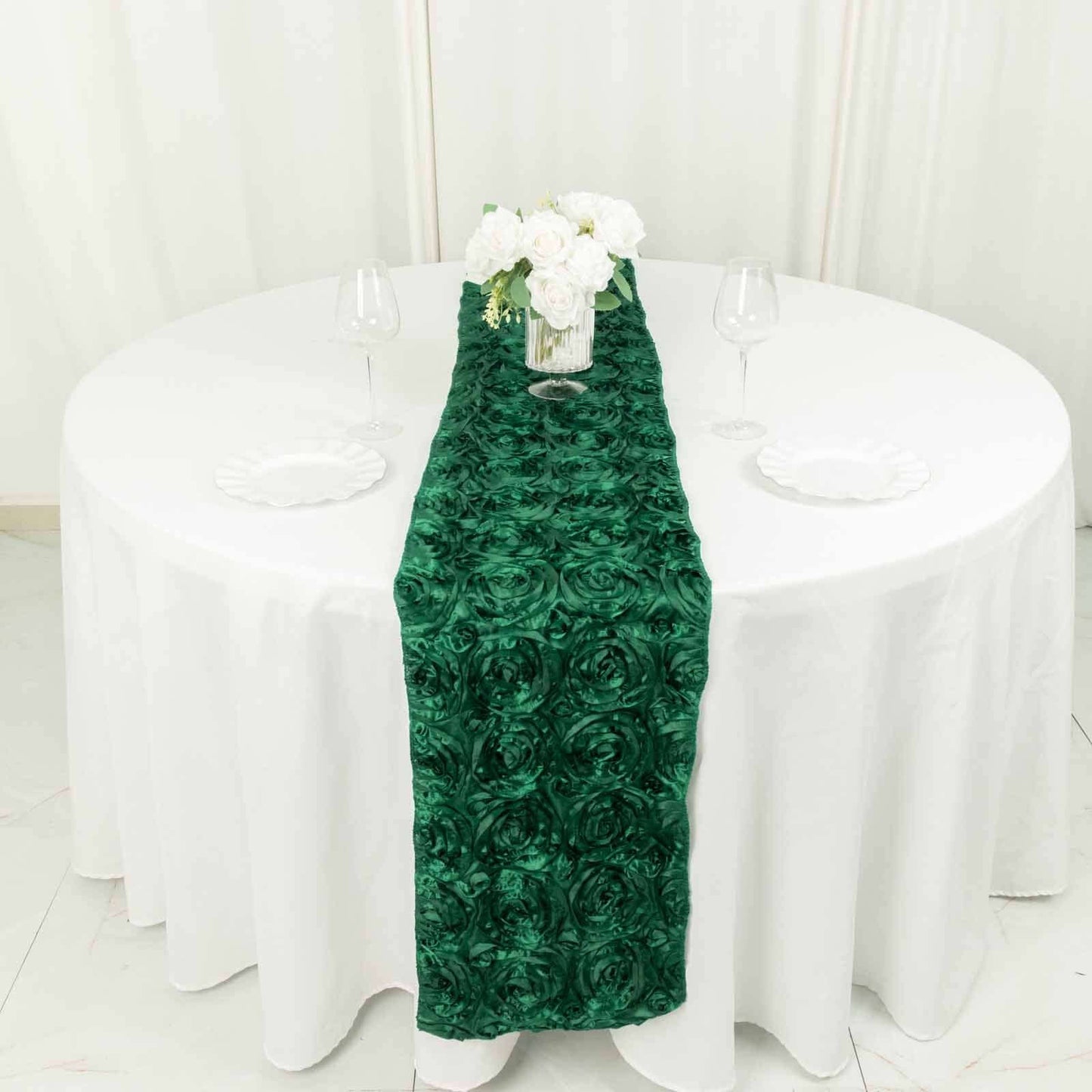 Rosette Satin 14"x108" Table Runner Hunter Emerald Green - Grandiose Design