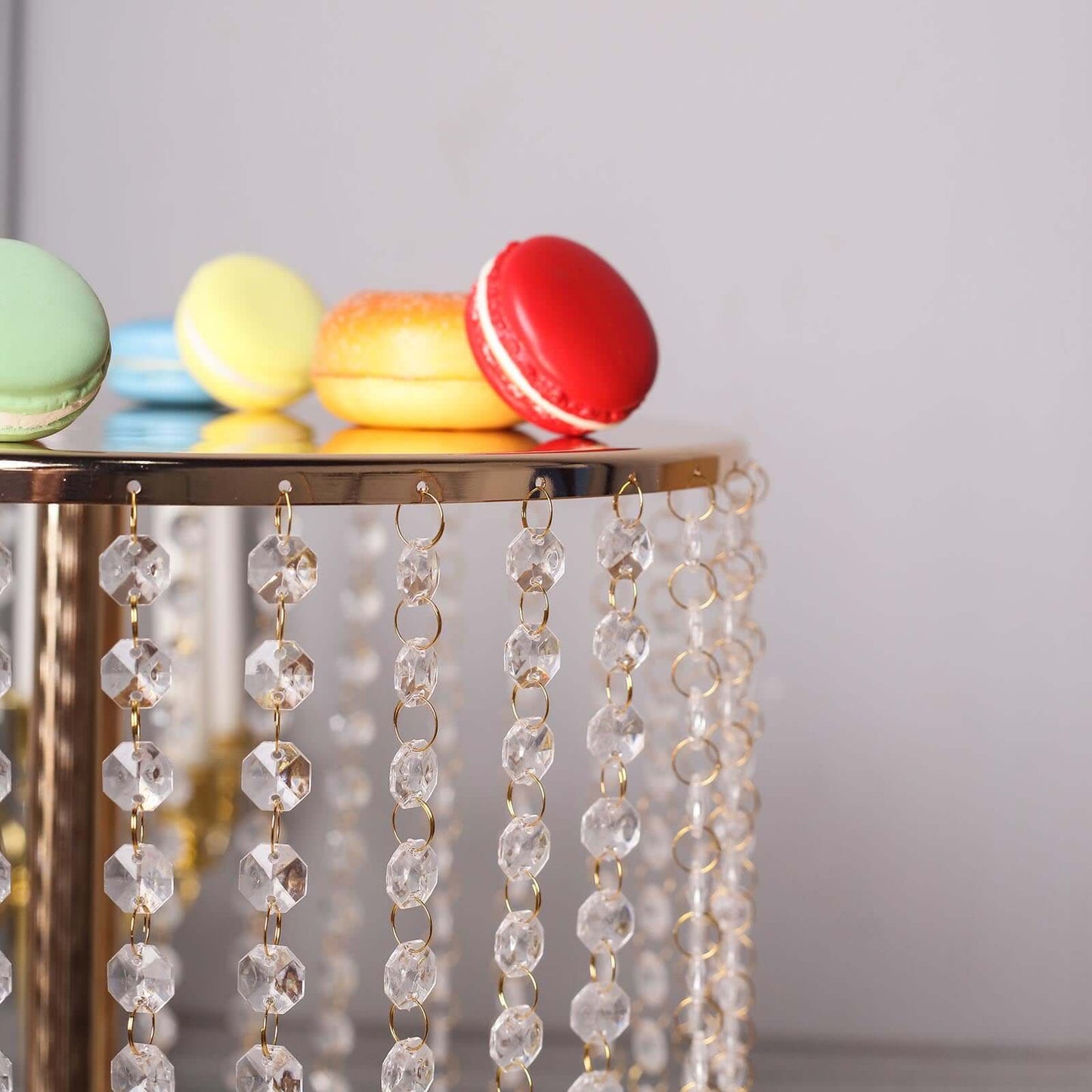 Metal Cake Stand Round Design Metallic Gold with Crystal Chains 14" Dia - Cupcake Dessert Pedestal 16"Tall