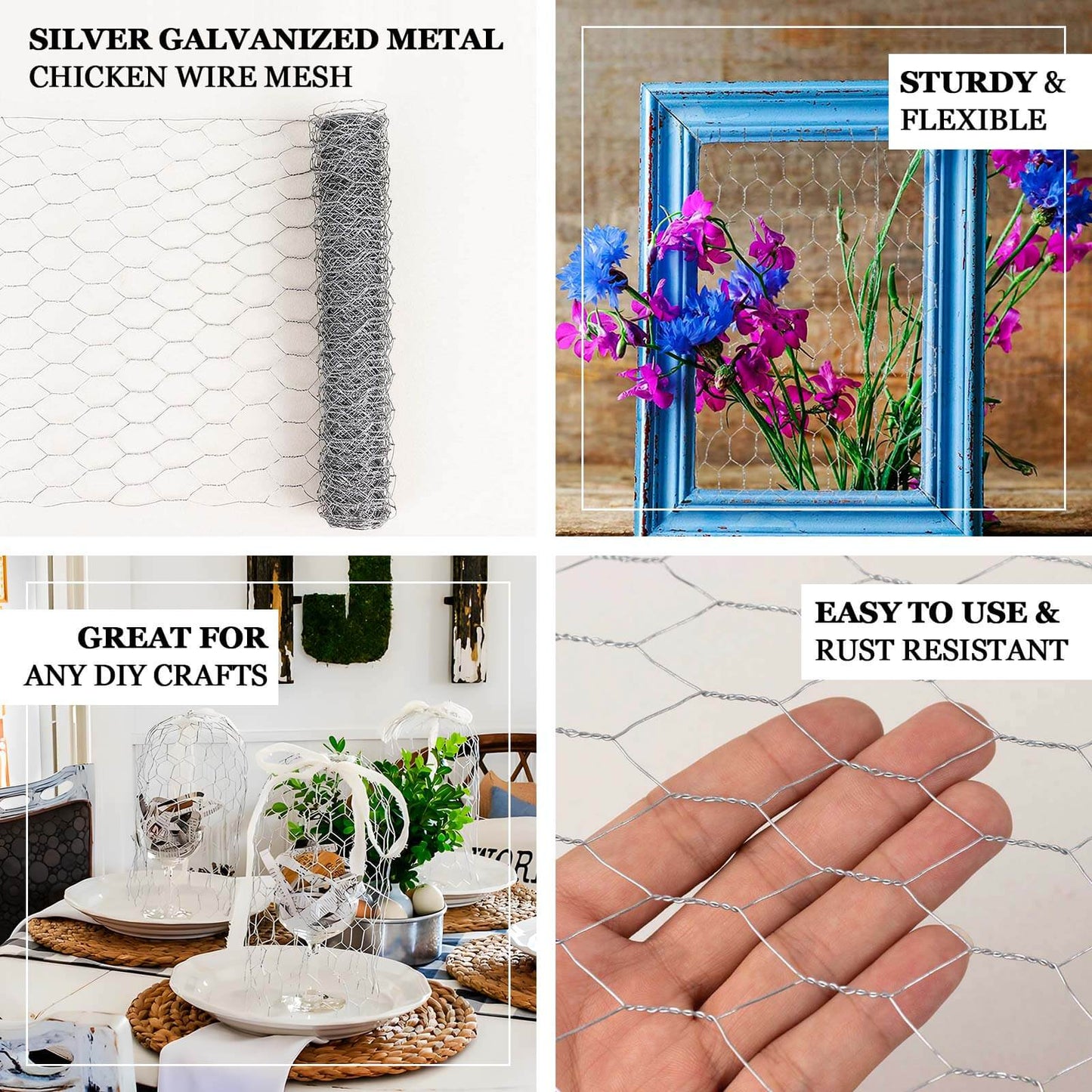 12"x16ft Silver Galvanized Metal Hexagonal Chicken Wire Mesh For DIY Crafts, Garden Fence Poultry Netting