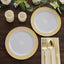 10-Pack Plastic Round Dessert Plates 7" White with Beige Gold Spiral Rim - Disposable Salad Plates