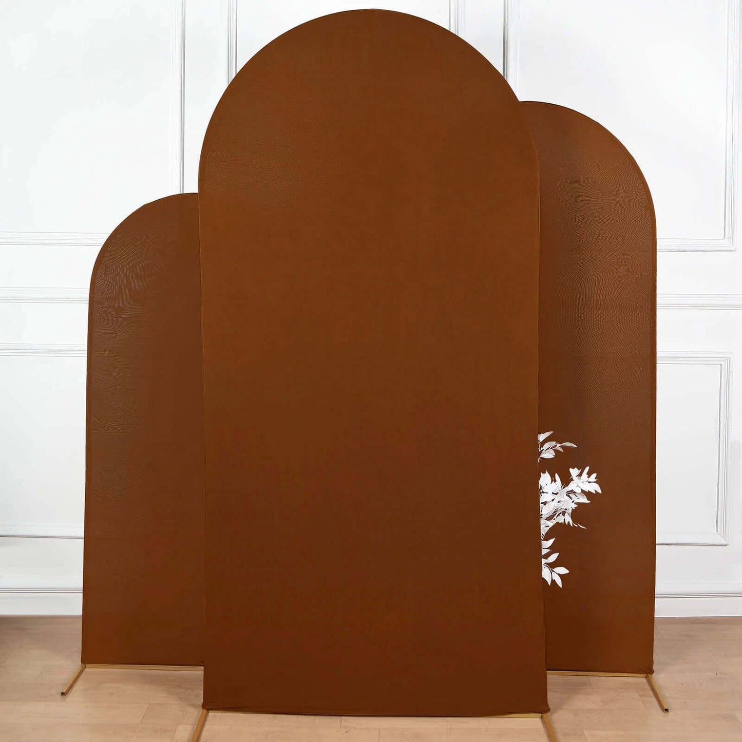 7ft Cinnamon Brown Spandex Fitted Chiara Backdrop Stand Cover For Round Top Wedding Arch