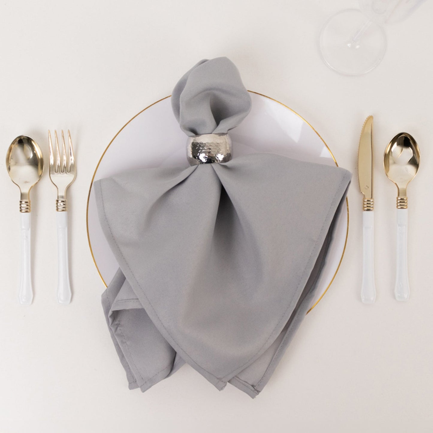 5 Pack Premium Polyester 20"x20" Napkins Silver - Wrinkle-Resistant & Durable Dinner Napkins