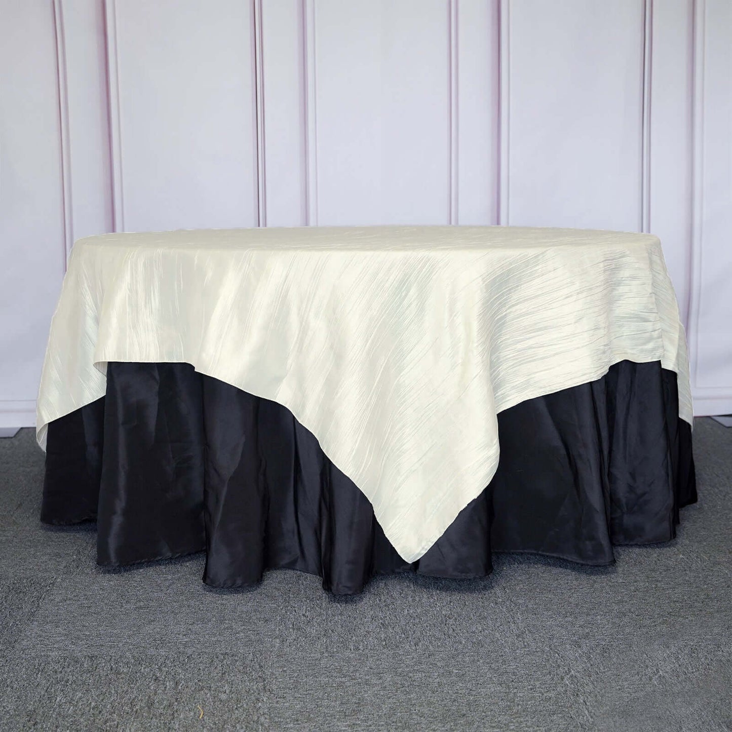 Taffeta 90"x90" Table Overlay Square Tablecloth Ivory - Accordion Crinkle Table Cover