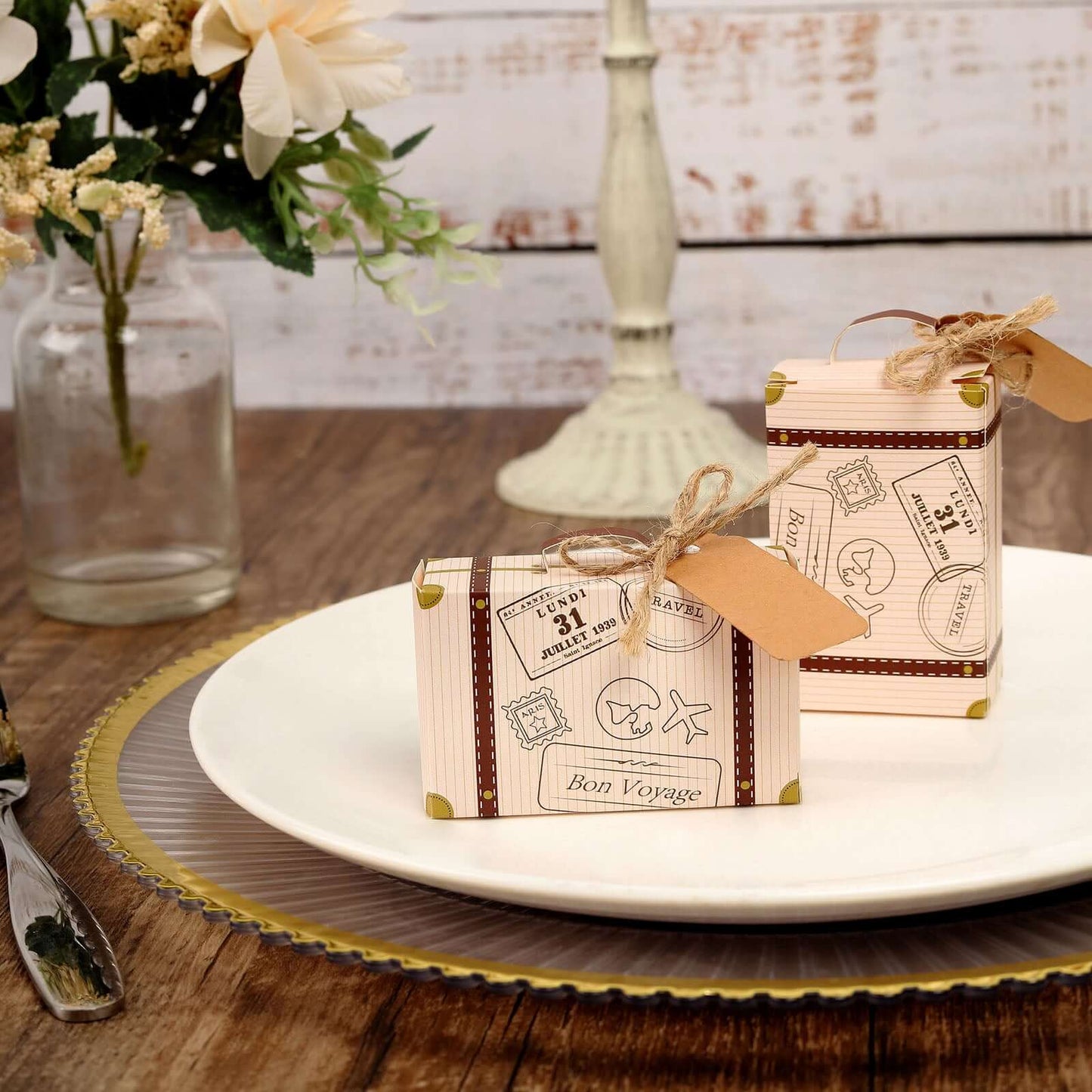 24 Pack Vintage Airplane Suitcase Wedding Party Favor Candy Gift Box