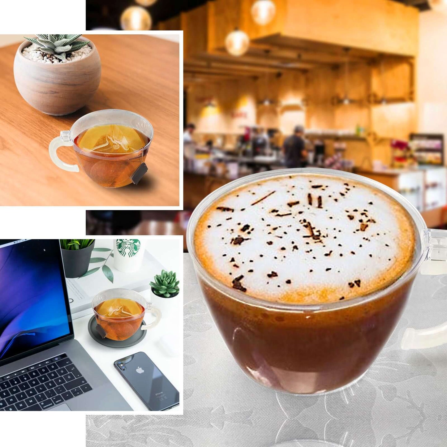 25-Pack Disposable Plastic Coffee Cups with Handles - 6oz Amber Gold Hard Tea Mugs for Hot Beverages