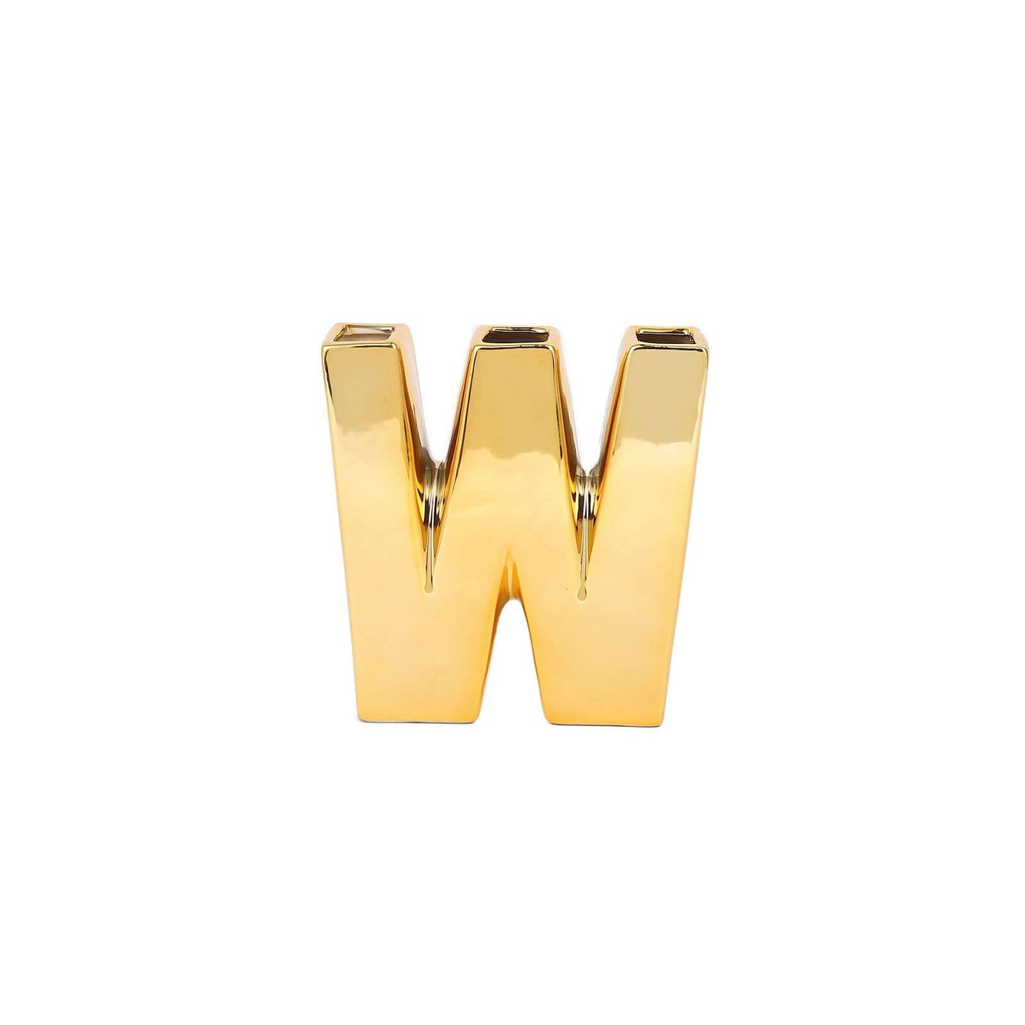 Shiny Ceramic Vase Letter "W" Gold Plated - Chic Bud Planter Pot for Events & Decor 6"
