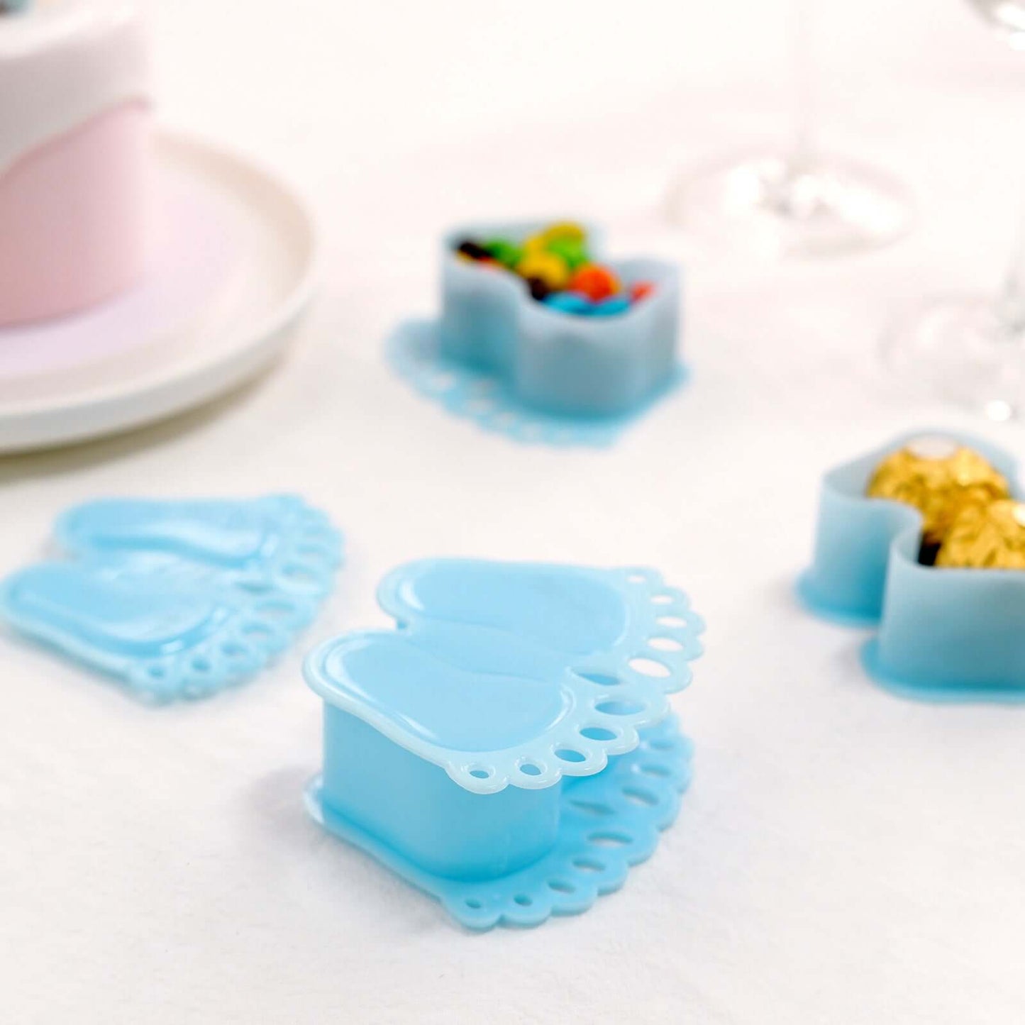 12-Pack Fillable Mini Candy Container in Baby Feet Style Light Blue - Unique Candy Treat Favor Boxes for Baby Shower 3.5"