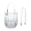 3-Pack Clear Plastic Small Ice Buckets with Handle & Tongs in Crystal-Cut Design 5"x5"