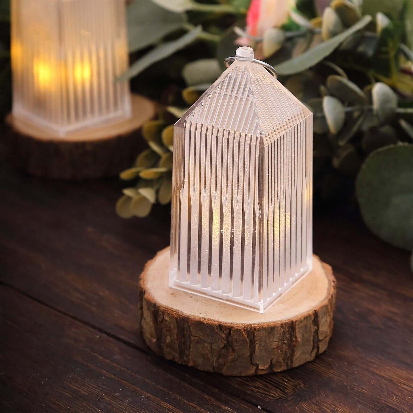 6-Pack Acrylic LED Lanterns Hanging Warm White Design - Decorative Dimmable Battery Operated Centerpiece 3.5"