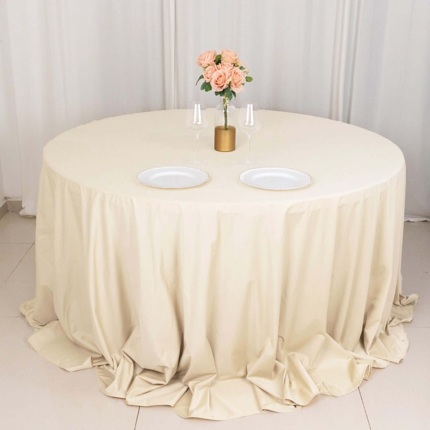 Scuba Round 132" Tablecloth Beige - Wrinkle Free & Stain Resistant Seamless Table Cover