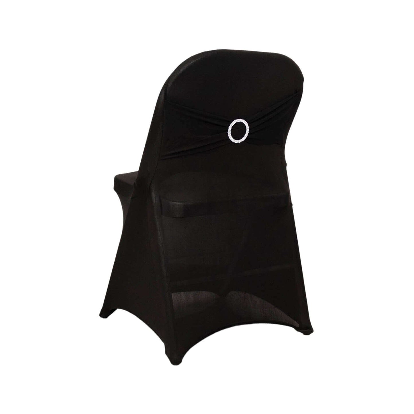 Stretch Spandex Chair Cover Black for Folding Chairs - Enhanced Style & Secure Fit Slipcover with Stunning Silver Rhinestone Buckled Sash Band