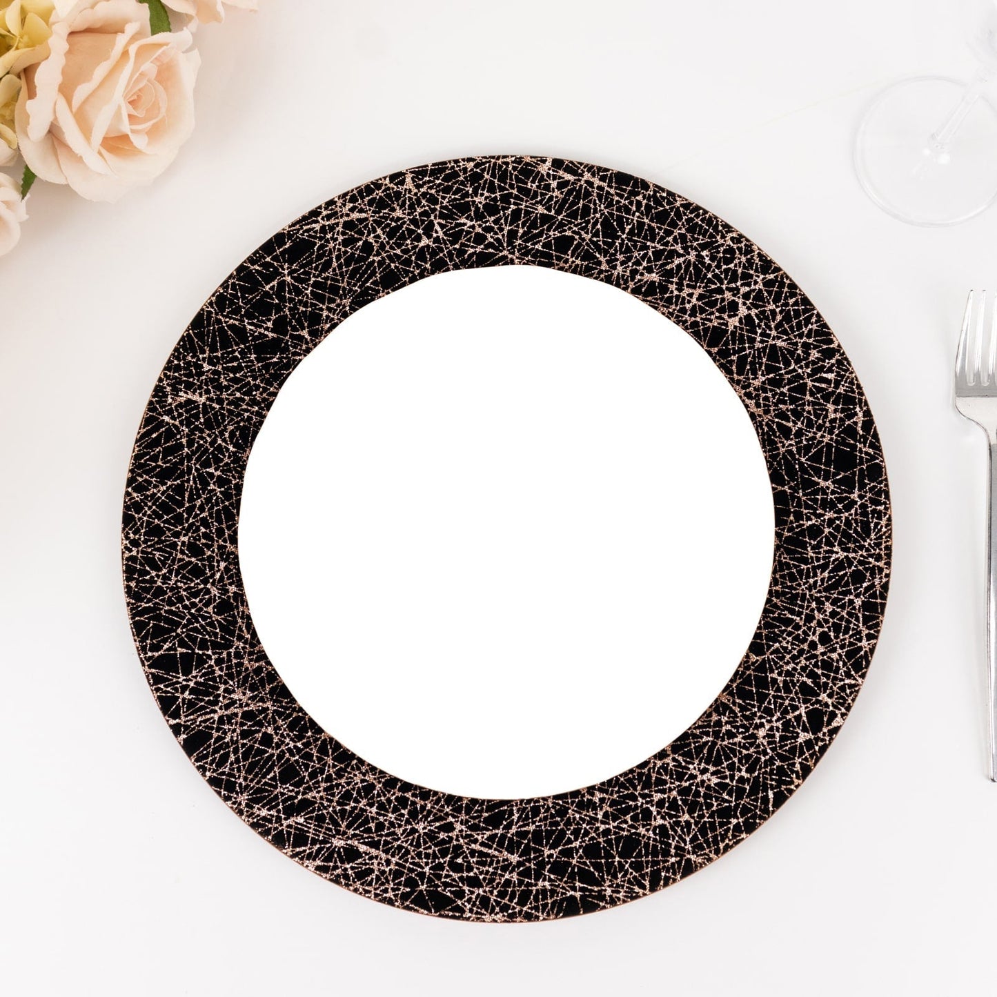 6-Pack Acrylic Round Charger Plates 13" in Black with Gold Glitter Abstract Lines Pattern, Decorative Dinner Party Charger Tableware