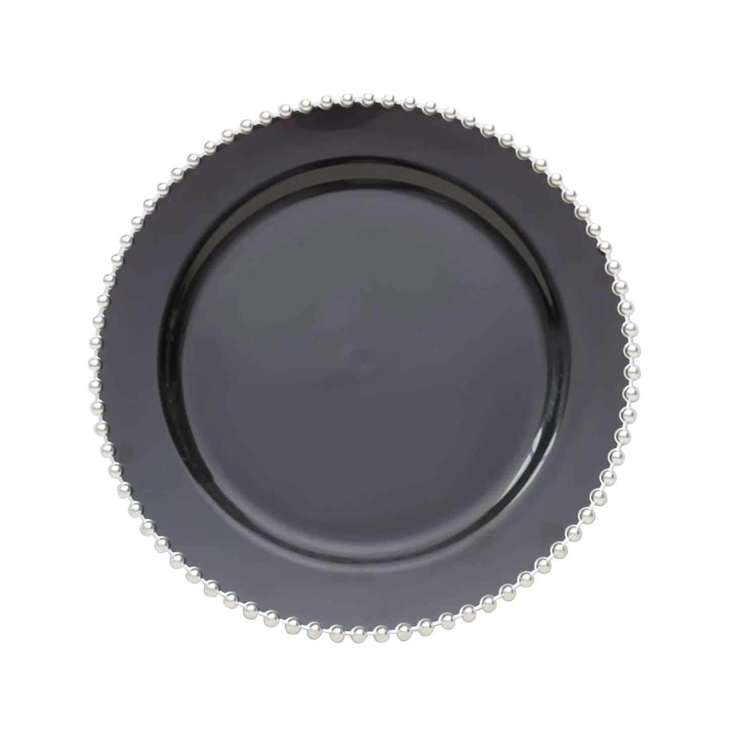 10-Pack Plastic 10" Round Dinner Plates in Black with Silver Beaded Rim - Disposable Party Plates for Banquets & Festive Occasions