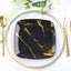 10-Pack Plastic 8" Square Dessert Plates in Black with Gold Marble Design - Disposable Appetizer Salad Party Plates