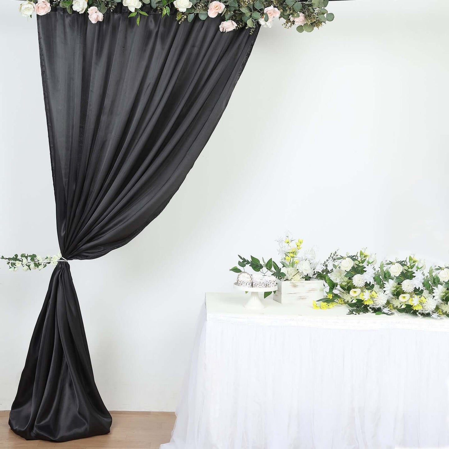 8ftx10ft Black Satin Event Curtain Drapes, Backdrop Event Panel