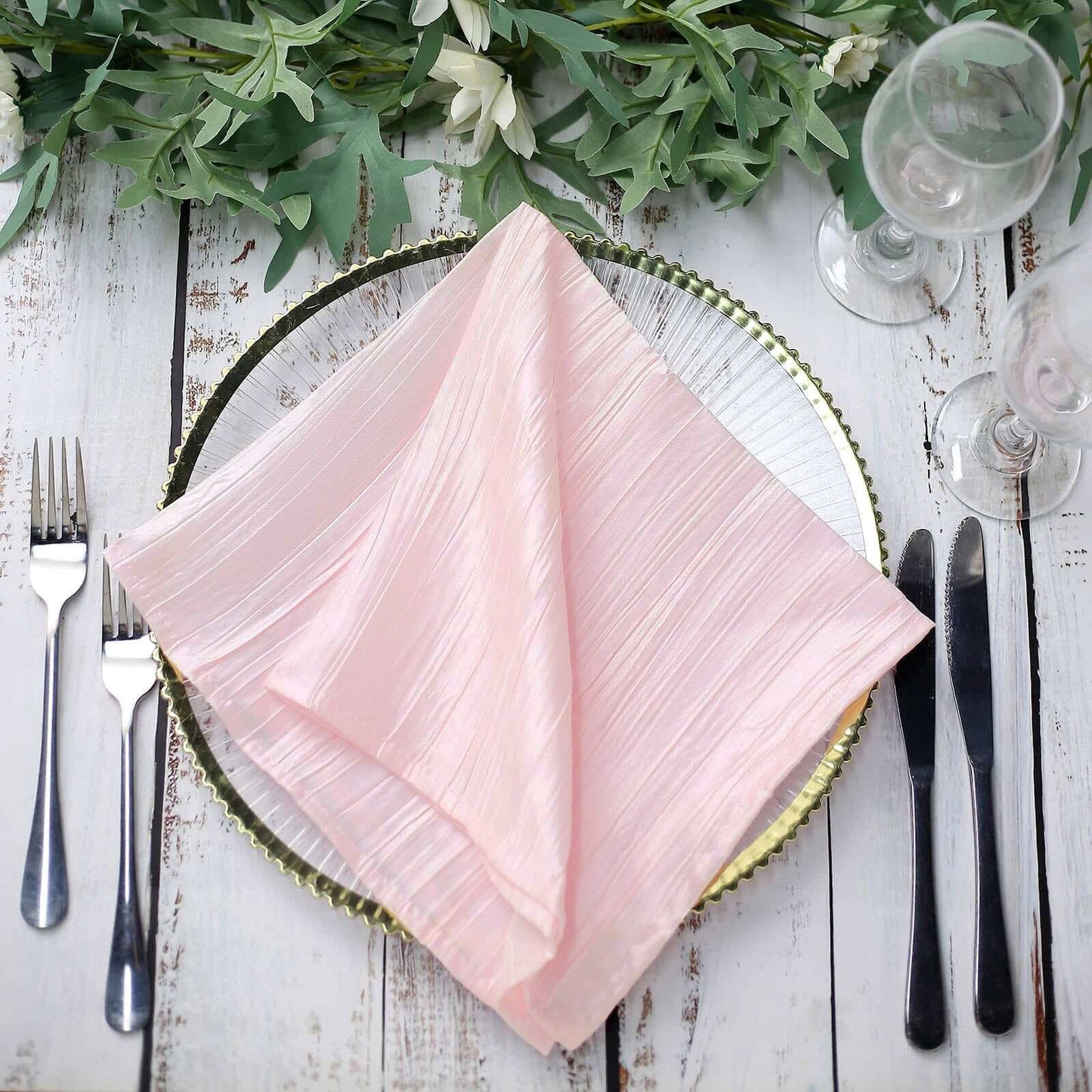 5 Pack Taffeta 20"x20" Napkins Blush - Accordion Crinkle Dinner Napkins