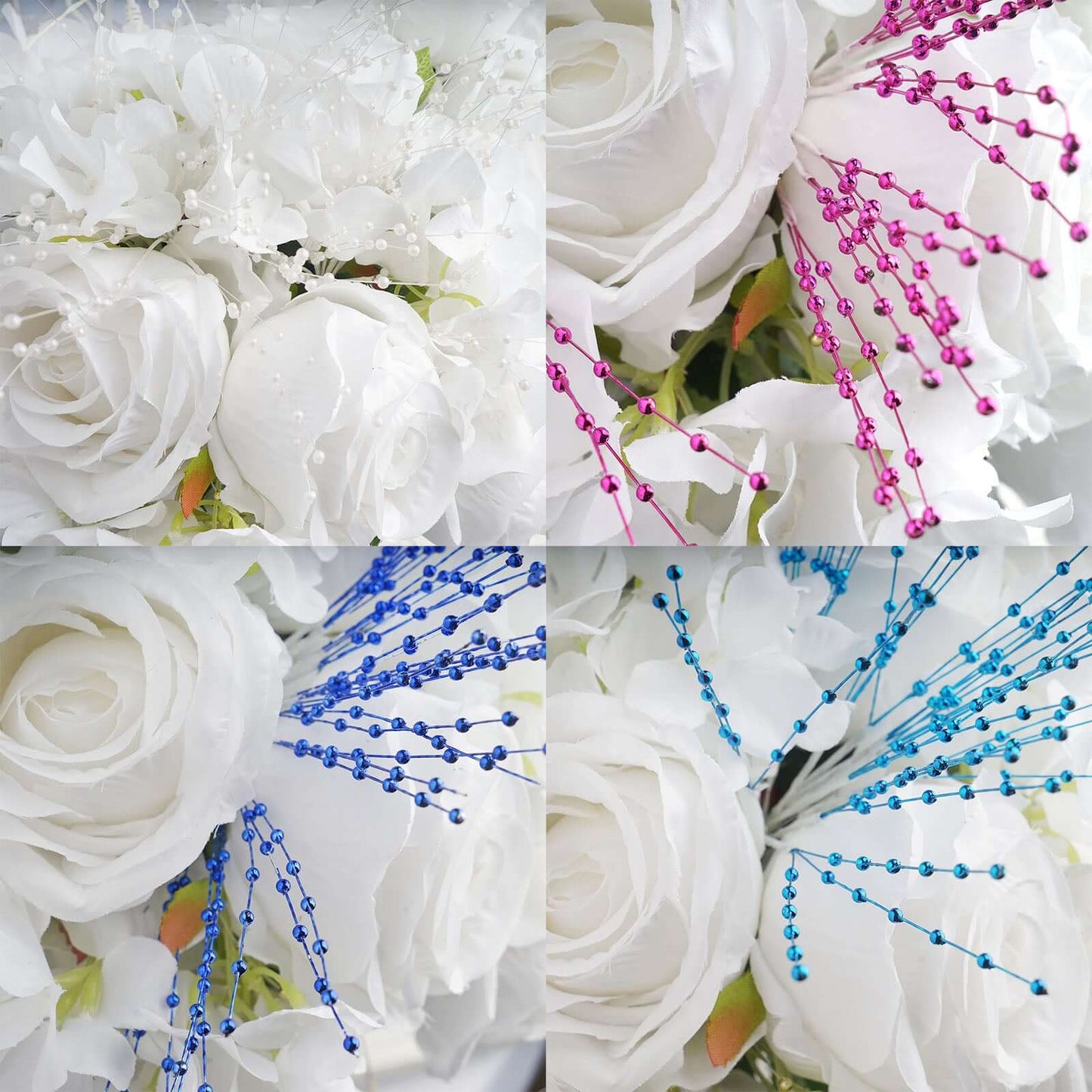 12 Bunches Faux Pearl Bead Spray Vase Fillers in Burgundy - Lustrous DIY Craft Beads 7"