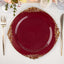 10-Pack Plastic 10" Round Dinner Plates in Burgundy with Gold Leaf Embossed Rim - Disposable Vintage Baroque Style Plates
