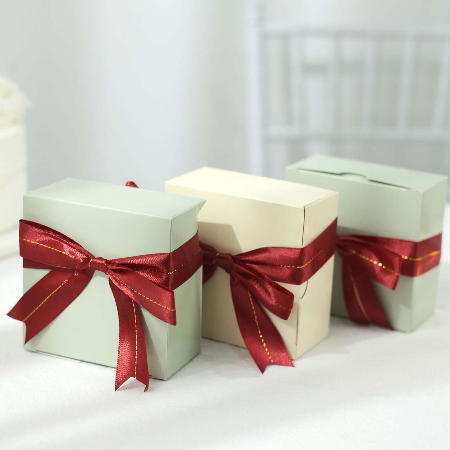 50 Pack Burgundy 10" Pre Tied Satin Ribbon Bows With Gold Foil Lining For Gift Basket and Party Favors Decor